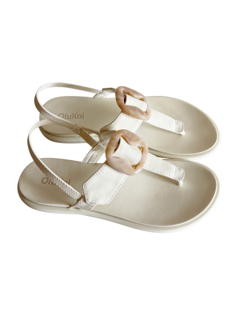 Olukai Womens White Sand La’i T-Bar Thong Slingback Sandal size 6